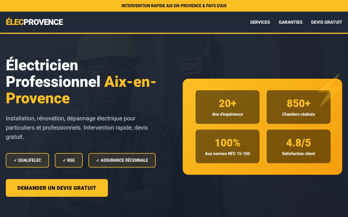 Site internet pour électricien professionnel Aix